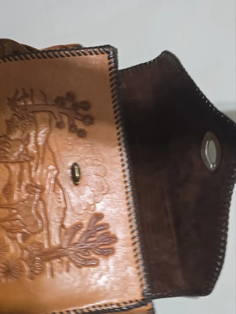 Hand-Tooled Brown Leather Crossbody Bag